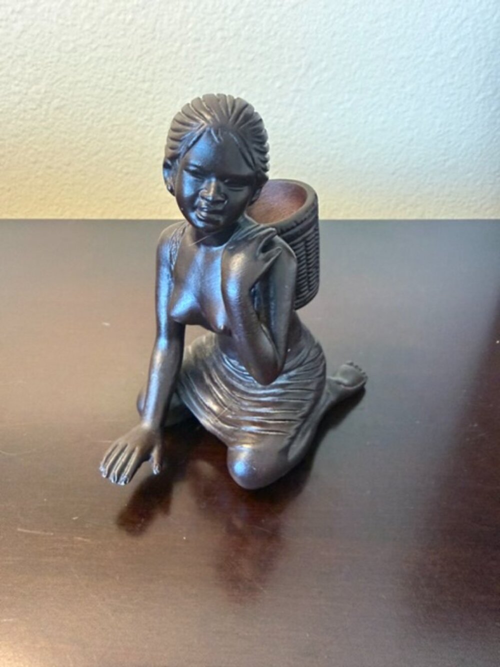 Vintage Art Deco Ceramic Basket Woman Figure Sculpture Statue